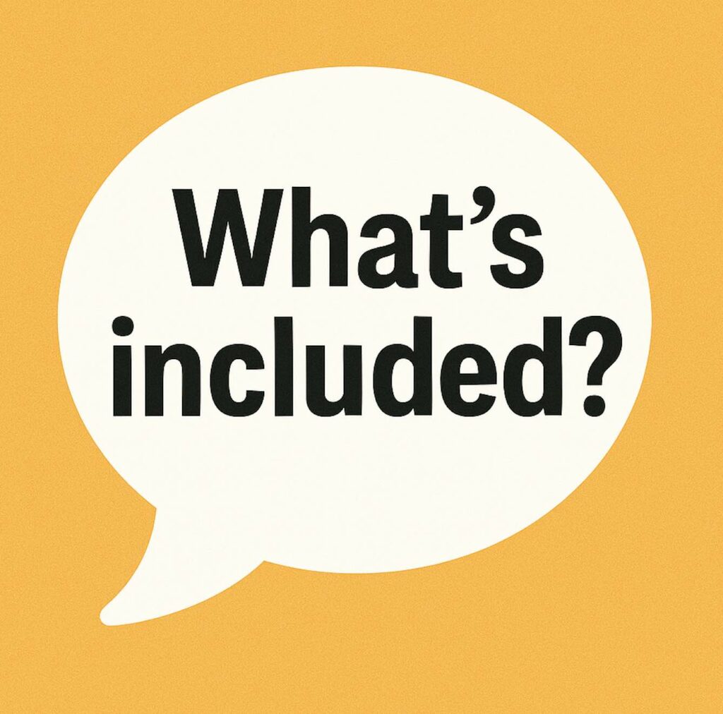 A white speech bubble on a yellow background contains the bold black text "What's included?"—perfect for those looking to Book Moving Company services or find Questions to Ask Moving Company in Vancouver.
